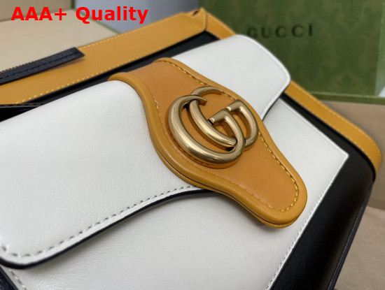 Gucci Small Shoulder Bag with Double G Black White and Burnt Orange Leather 648999 Replica