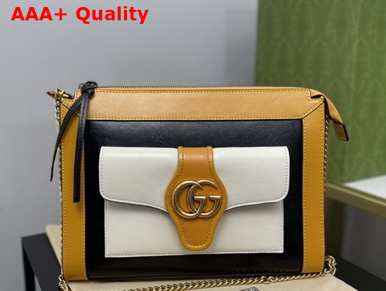 Gucci Small Shoulder Bag with Double G Black White and Burnt Orange Leather 648999 Replica