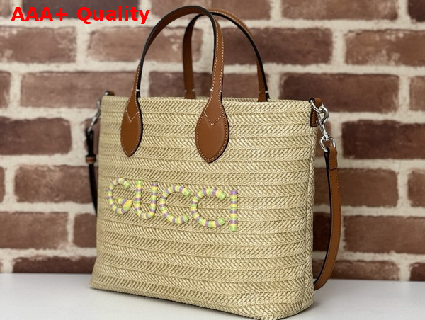 Gucci Small Straw Effect Tote Natural Straw Effect Raffia and Viscose 779671 Replica