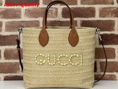 Gucci Small Straw Effect Tote Natural Straw Effect Raffia and Viscose 779671 Replica