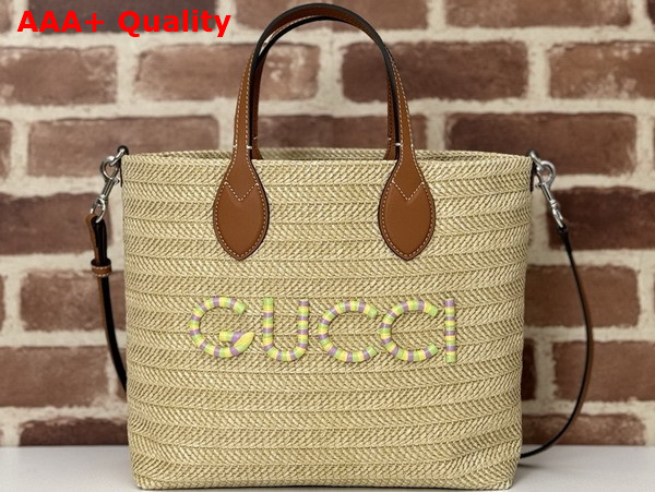 Gucci Small Straw Effect Tote Natural Straw Effect Raffia and Viscose 779671 Replica