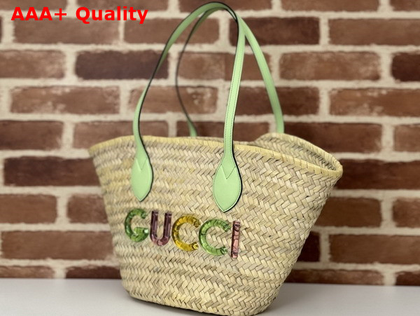 Gucci Small Straw Tote with Gucci Logo Natural Woven Straw 779524 Replica