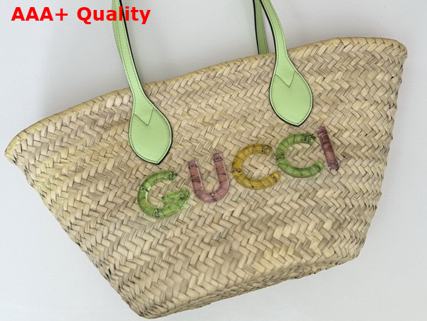 Gucci Small Straw Tote with Gucci Logo Natural Woven Straw 779524 Replica