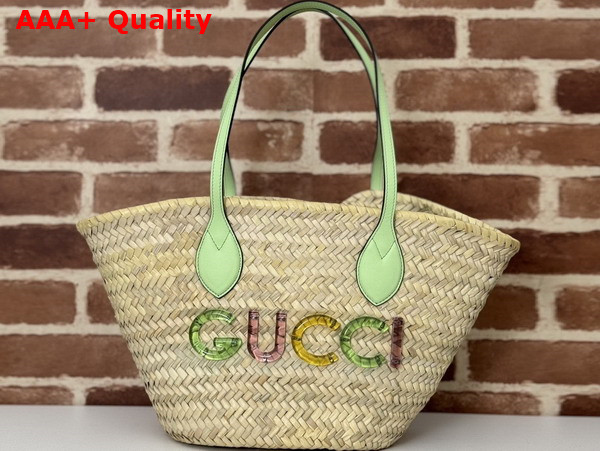 Gucci Small Straw Tote with Gucci Logo Natural Woven Straw 779524 Replica