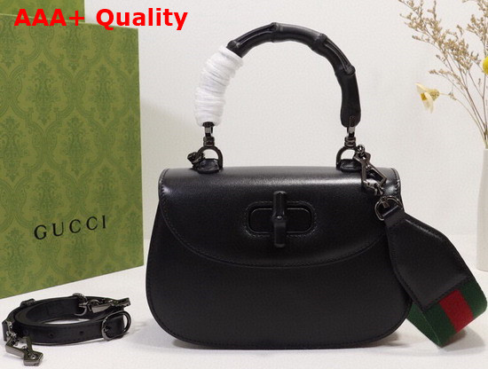 Gucci Small Top Handle Bag with Bamboo Black Leather 675797 Replica