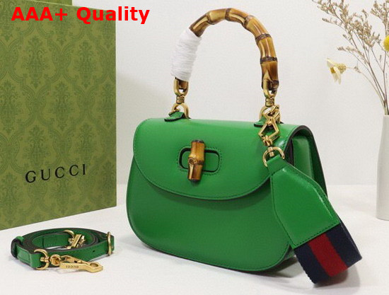 Gucci Small Top Handle Bag with Bamboo Green Leather 675797 Replica