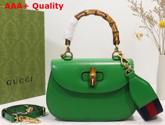 Gucci Small Top Handle Bag with Bamboo Green Leather 675797 Replica