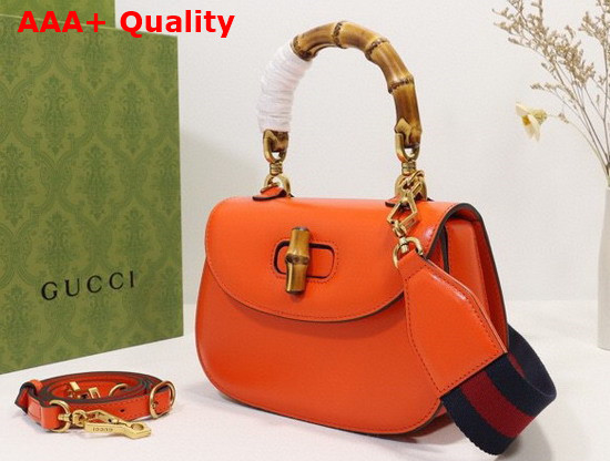 Gucci Small Top Handle Bag with Bamboo Orange Leather 675797 Replica