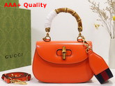 Gucci Small Top Handle Bag with Bamboo Orange Leather 675797 Replica