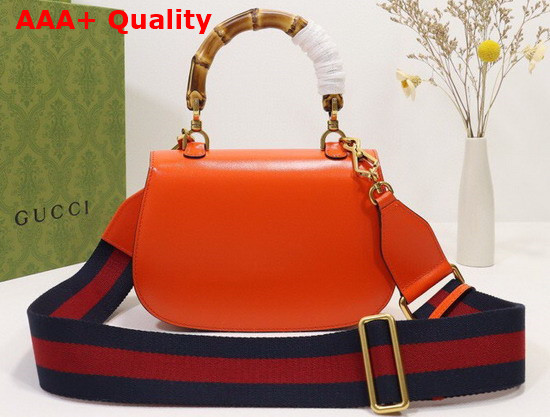 Gucci Small Top Handle Bag with Bamboo Orange Leather 675797 Replica