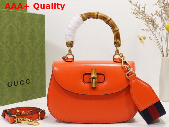 Gucci Small Top Handle Bag with Bamboo Orange Leather 675797 Replica