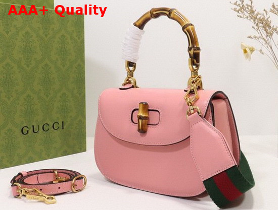 Gucci Small Top Handle Bag with Bamboo Pink Leather 675797 Replica