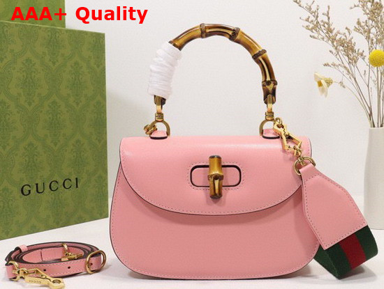 Gucci Small Top Handle Bag with Bamboo Pink Leather 675797 Replica