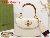 Gucci Small Top Handle Bag with Bamboo White Leather 675797 Replica