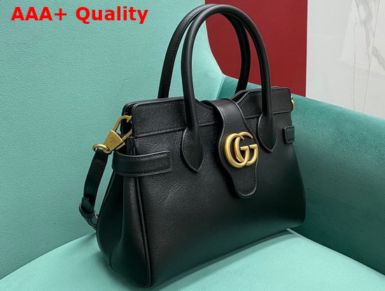 Gucci Small Top Handle Bag with Double G Black Leather 658450 Replica