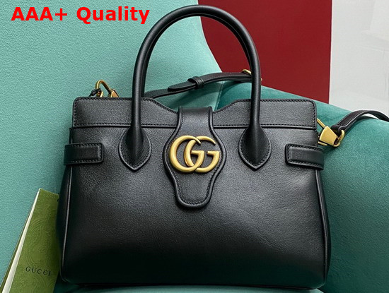 Gucci Small Top Handle Bag with Double G Black Leather 658450 Replica