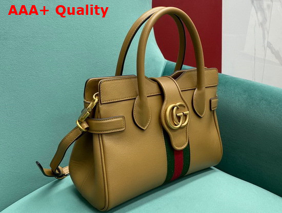 Gucci Small Top Handle Bag with Double G Camel Leather 658450 Replica