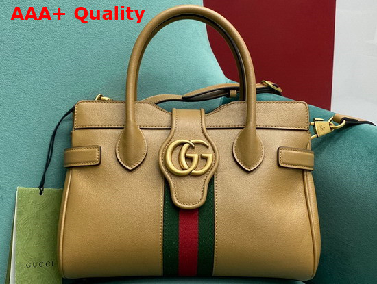 Gucci Small Top Handle Bag with Double G Camel Leather 658450 Replica