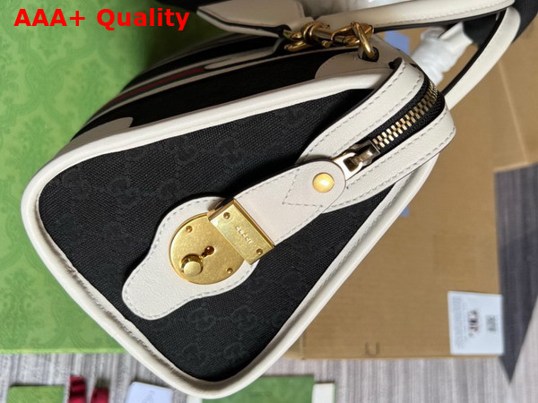 Gucci Small Top Handle Bag with Double G in Black GG Canvas and White Leather Trim 715772 Replica