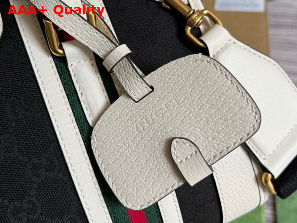 Gucci Small Top Handle Bag with Double G in Black GG Canvas and White Leather Trim 715772 Replica