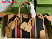 Gucci Small Top Handle Bag with Double G in Black Original GG Canvas and Brown Leather Trim 715772 Replica