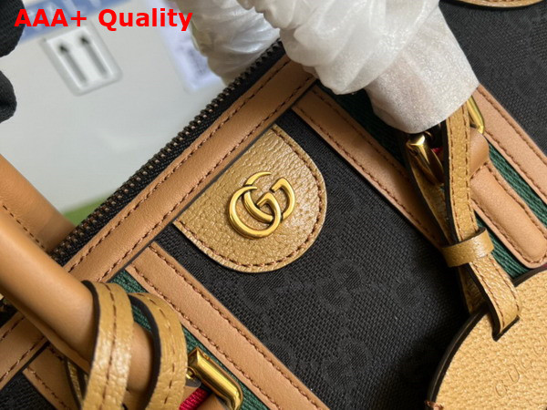 Gucci Small Top Handle Bag with Double G in Black Original GG Canvas and Brown Leather Trim 715772 Replica