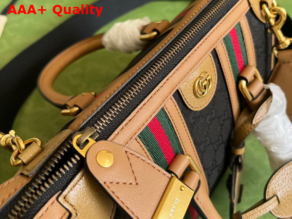 Gucci Small Top Handle Bag with Double G in Black Original GG Canvas and Brown Leather Trim 715772 Replica