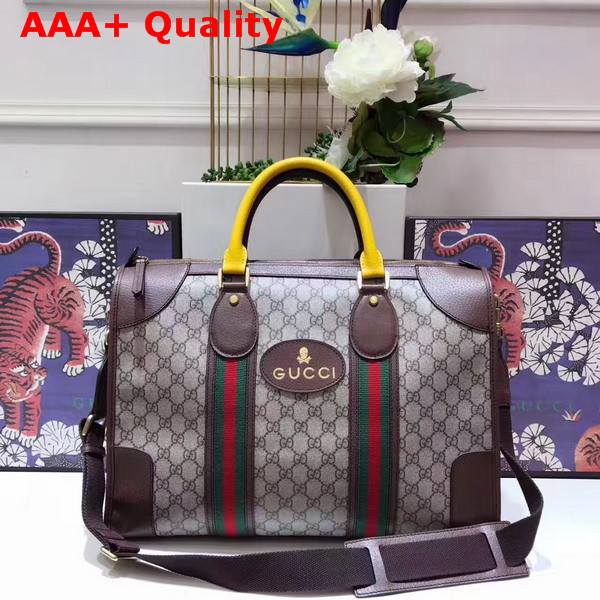 Gucci Soft GG Supreme Duffle Bag with Web Brown Leather Top Quality