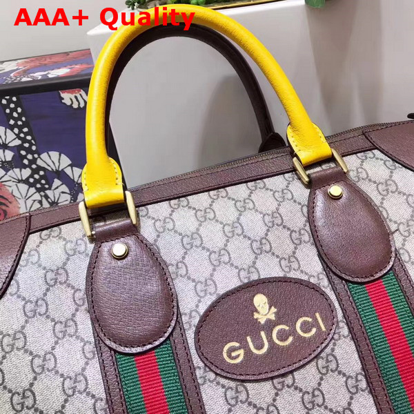 Gucci Soft GG Supreme Duffle Bag with Web Brown Leather Top Quality