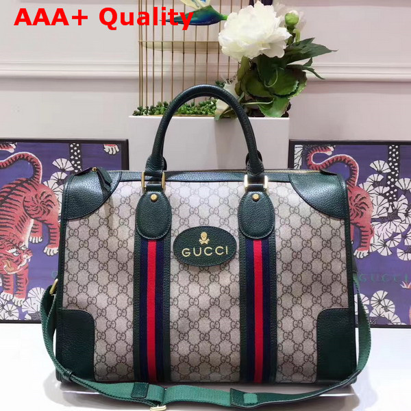 Gucci Soft GG Supreme Duffle Bag with Web Green Leather Top Quality