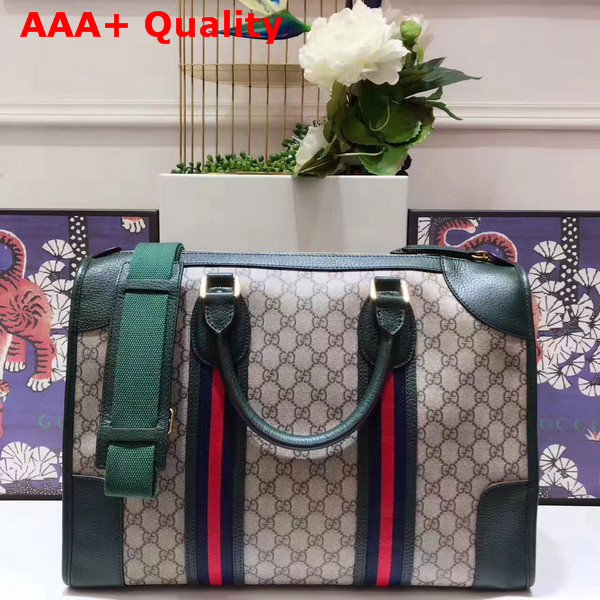 Gucci Soft GG Supreme Duffle Bag with Web Green Leather Top Quality