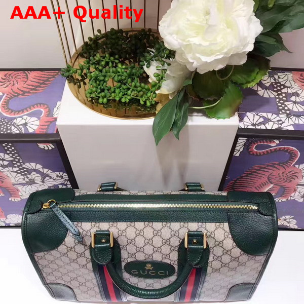 Gucci Soft GG Supreme Duffle Bag with Web Green Leather Top Quality