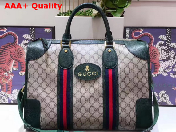 Gucci Soft GG Supreme Duffle Bag with Web Green Leather Top Quality