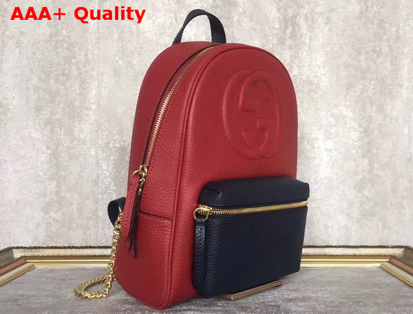 Gucci Soho Leather Chain Backpack in Hibicus Red and Blue Leather Replica