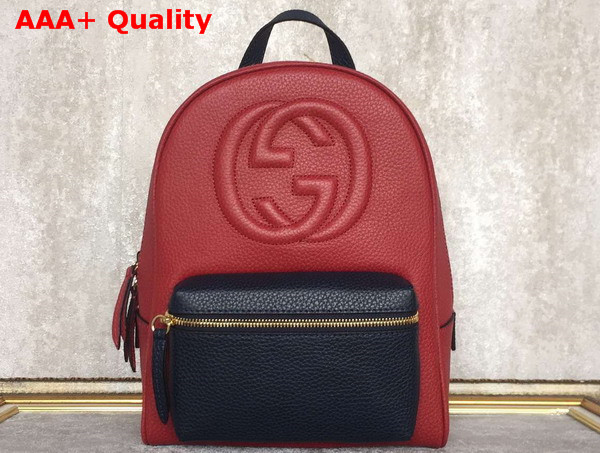 Gucci Soho Leather Chain Backpack in Hibicus Red and Blue Leather Replica