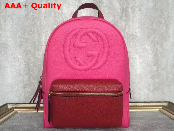 Gucci Soho Leather Chain Backpack in Hot Pink and Red Leather Replica