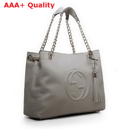 Gucci Soho Medium Leather Tote With Chain Straps Light Grey 308982 Replica