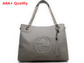 Gucci Soho Medium Leather Tote With Chain Straps Light Grey 308982 Replica