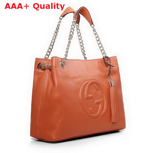 Gucci Soho Medium Leather Tote With Chain Straps Orange 308982 Replica