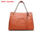 Gucci Soho Medium Leather Tote With Chain Straps Orange 308982 Replica