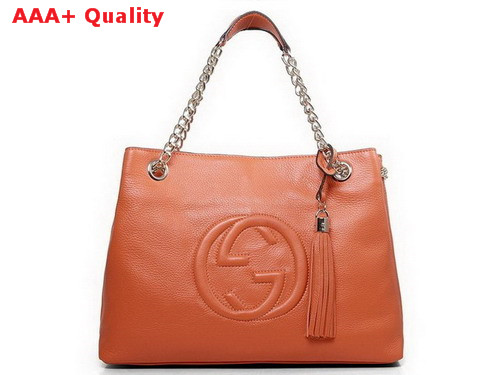 Gucci Soho Medium Leather Tote With Chain Straps Orange 308982 Replica