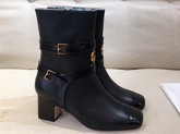 Gucci Strap Detail Mid Heel Ankle Boot in Black Calfskin