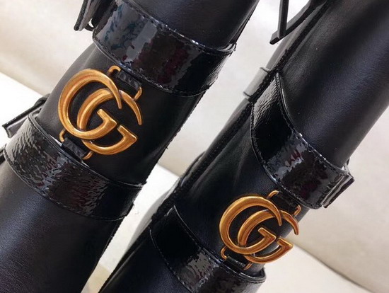 Gucci Strap Detail Mid Heel Ankle Boot in Black Calfskin