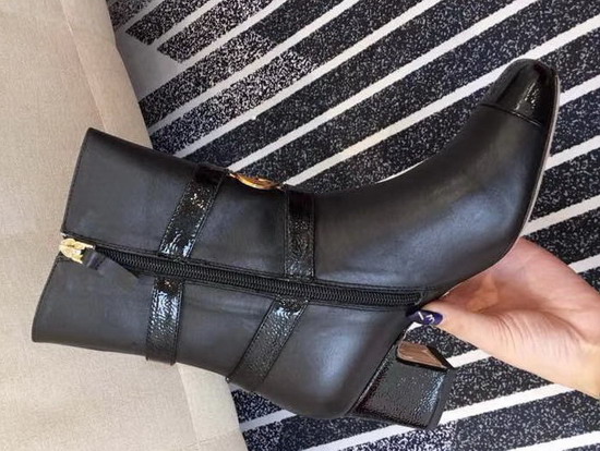 Gucci Strap Detail Mid Heel Ankle Boot in Black Calfskin