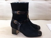 Gucci Strap Detail Mid Heel Ankle Boot in Black Suede Leather