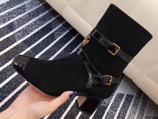 Gucci Strap Detail Mid Heel Ankle Boot in Black Suede Leather