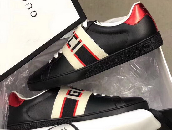 Gucci Stripe Leather Sneaker in Black Leather