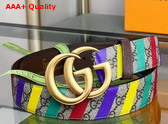 Gucci Striped Belt with Double G Beige and Ebony GG Supreme Canvas 709985 Replica