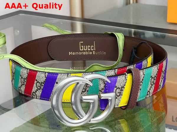 Gucci Striped Belt with Double G Beige and Ebony GG Supreme Canvas 709985 Replica