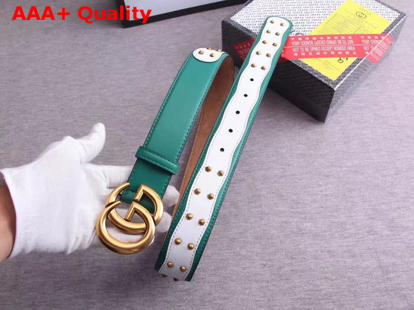 Gucci Studded Belt in Green with Double G Buckle Replica